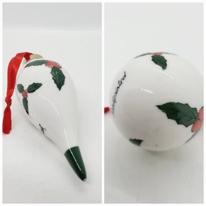 Vintage Porcelain Christmas Bauble: Hand-Painted Holly Berry Ornament