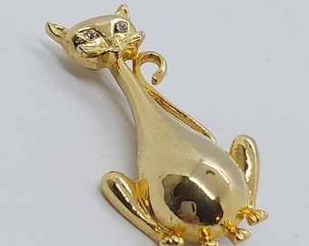 Cat brooch, gold tone cat pin, feline lapel pin, Cat lover's gift, dress pin, jacket pin, vintage jewellery.