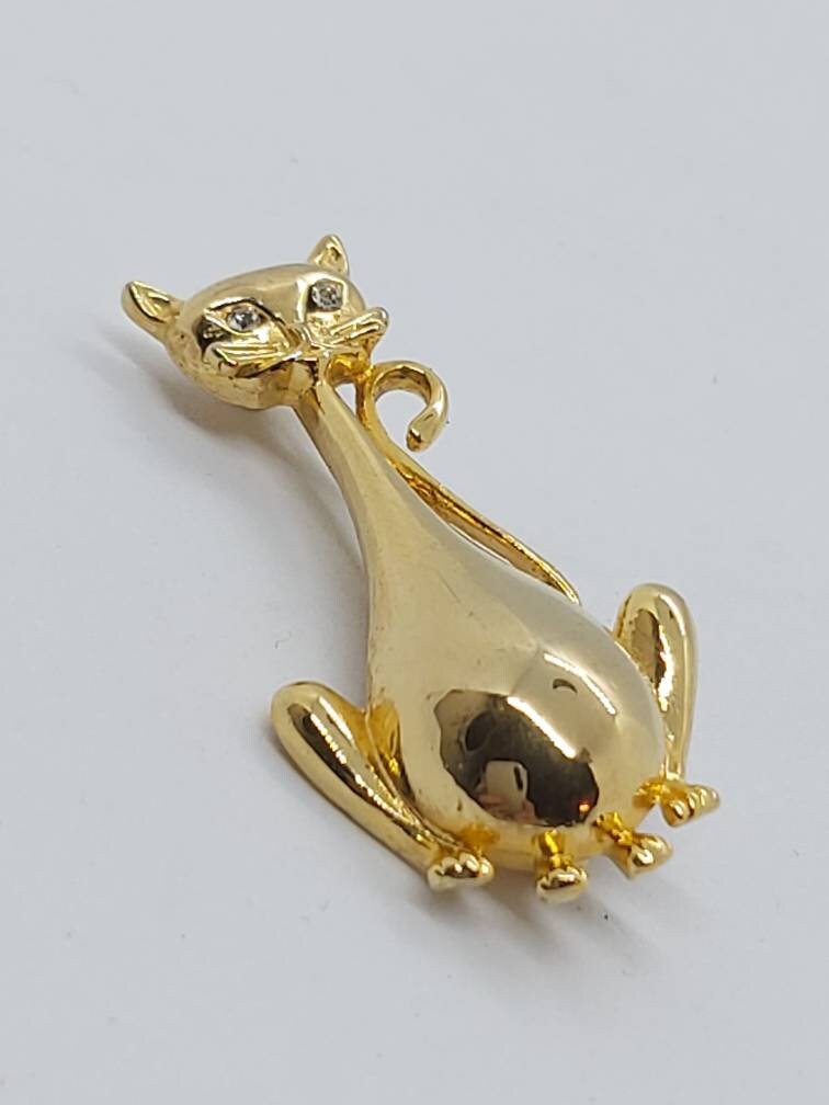 Cat brooch gold tone cat pin feline lapel pin Cat Etsy