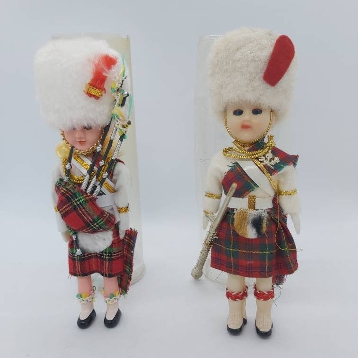2 Scottish dolls bagpipe player doll white and red tartan Etsy