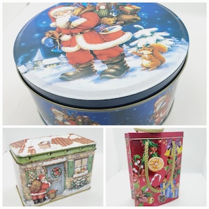 Vintage Christmas Tin Gift Box: Santa Claus Display Canister