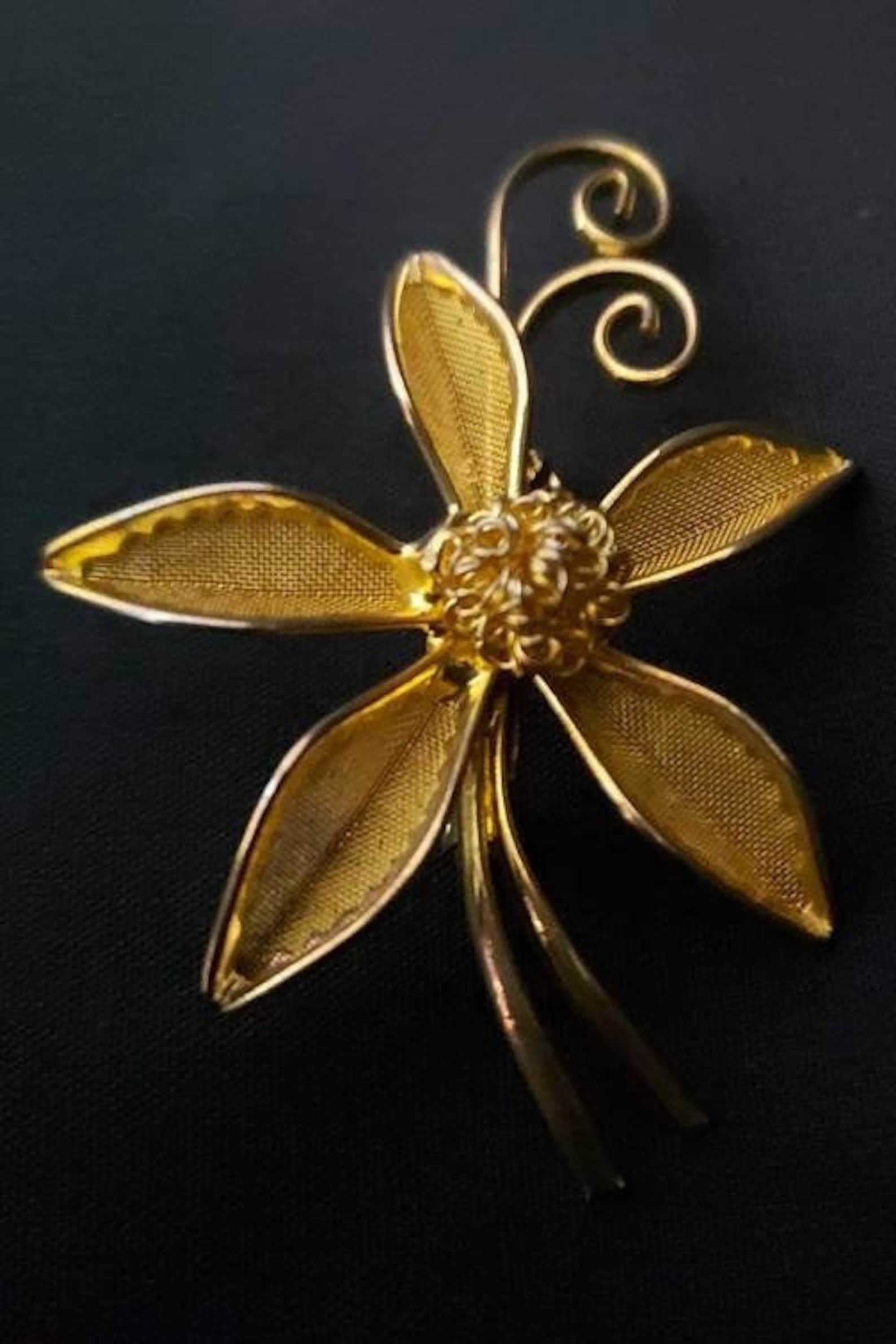 Gold tone flower brooch lapel pin coat pin dress pin jacket Etsy