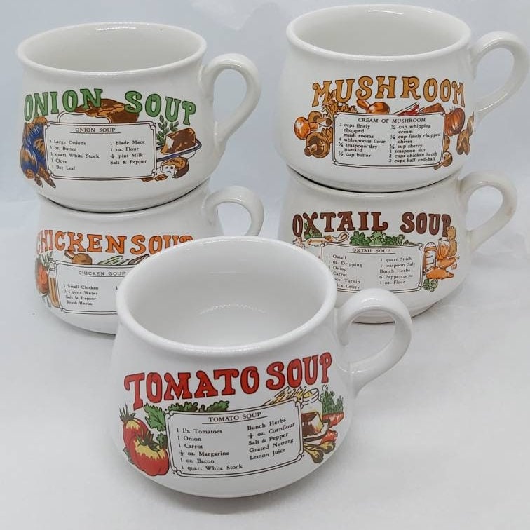 Vintage Soup Mug, Retro Handled Soup Bowl, Recipe Soup Cup, Tomato,  Chicken, Mushroom, Onion, Scotch Broth, Oxtail, 1970's Replacement Piece 