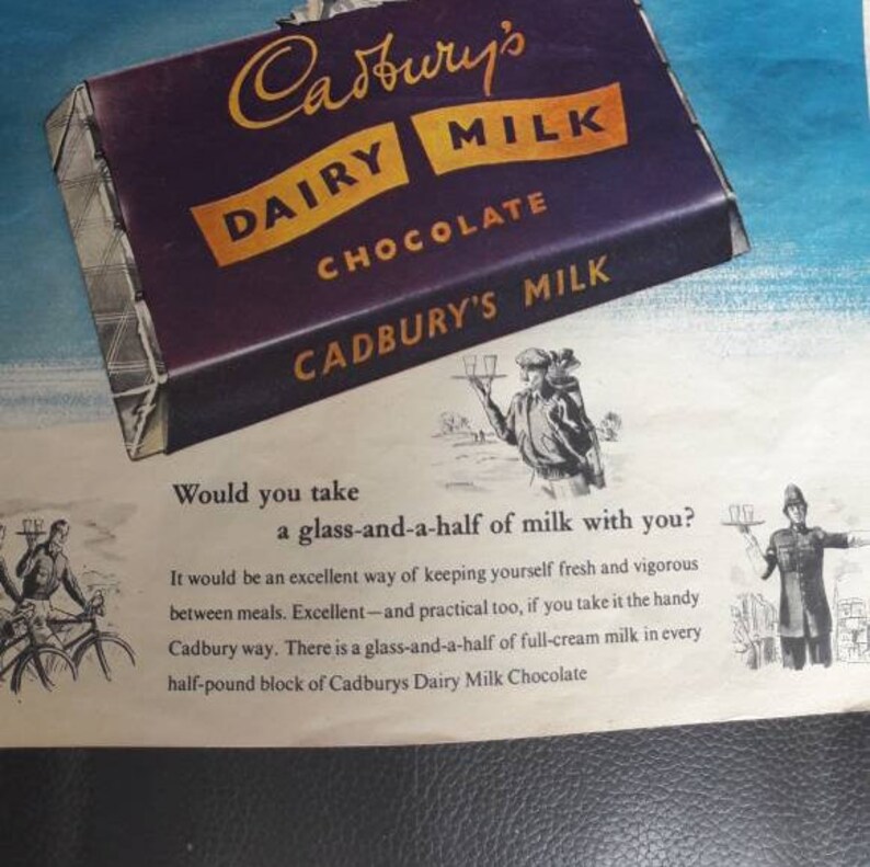 Cadbury dairy milk magazine advert 1950's collectible Etsy