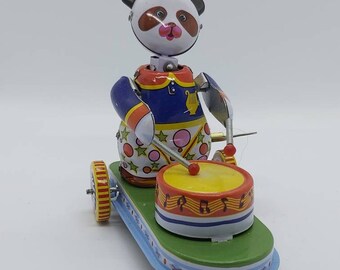 Retro Wind Up Panda Drummer Clockwork Mechanical Tin Toys Collectible Gift 