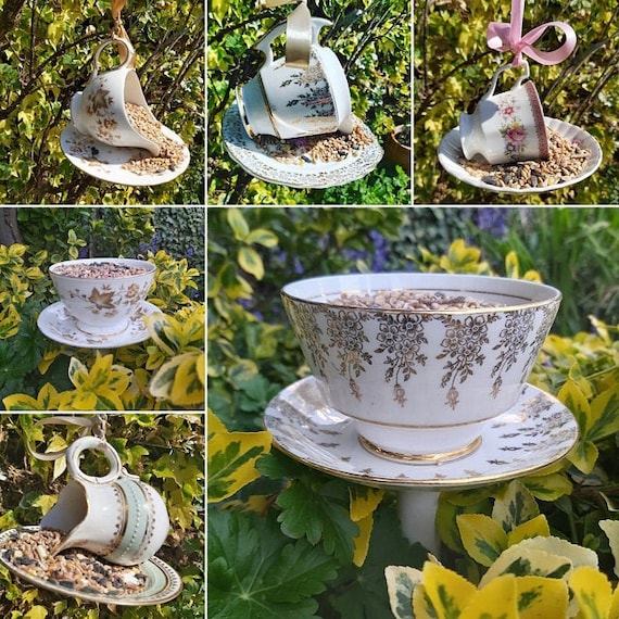 Mangeoire à oiseaux tasse à thé, mangeoire à oiseaux en porcelaine, cadeaux  pour les amateurs d'oiseaux de mangeoire de boîte de fenêtre de candélabre  de tasse de thé, décor de jardin original