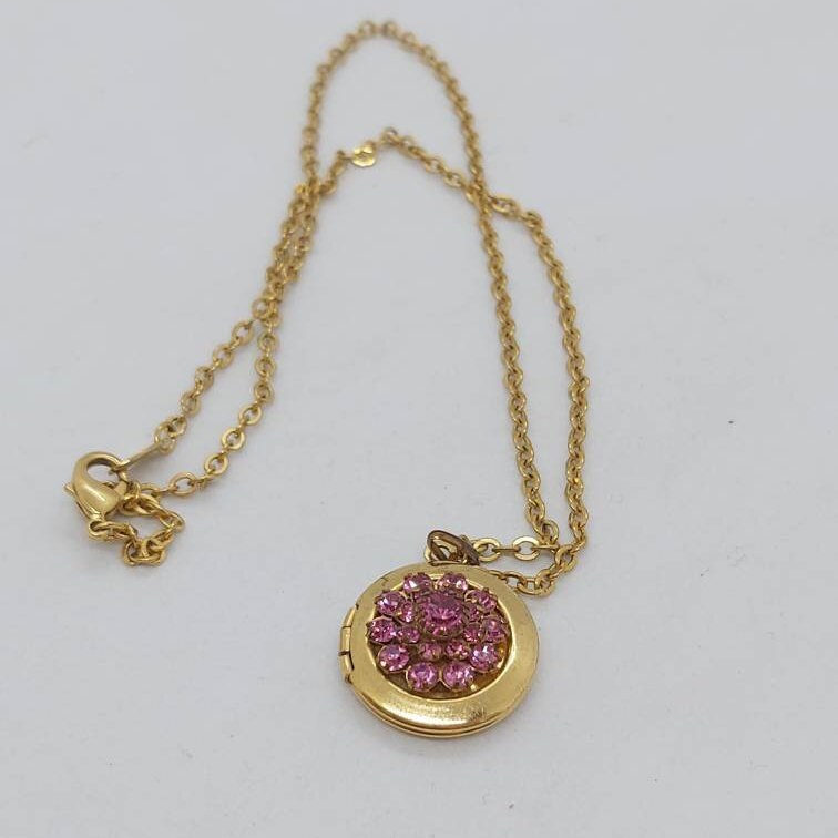 Gift For Her Gold and Hot Pink Necklace Collectible Avon Vintage Locket Girly Gift Crystal Locket 1970s Avon Necklace Daughter Gift