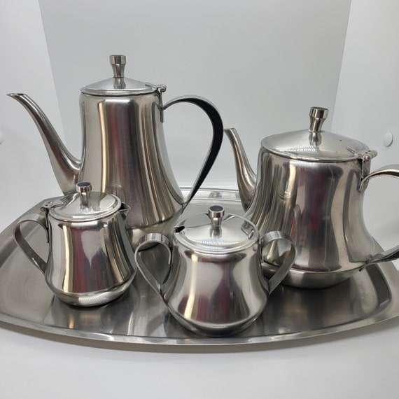 Stainless Steel Tea Set, Vintage Teapot, Coffee, Water Pot, Milk