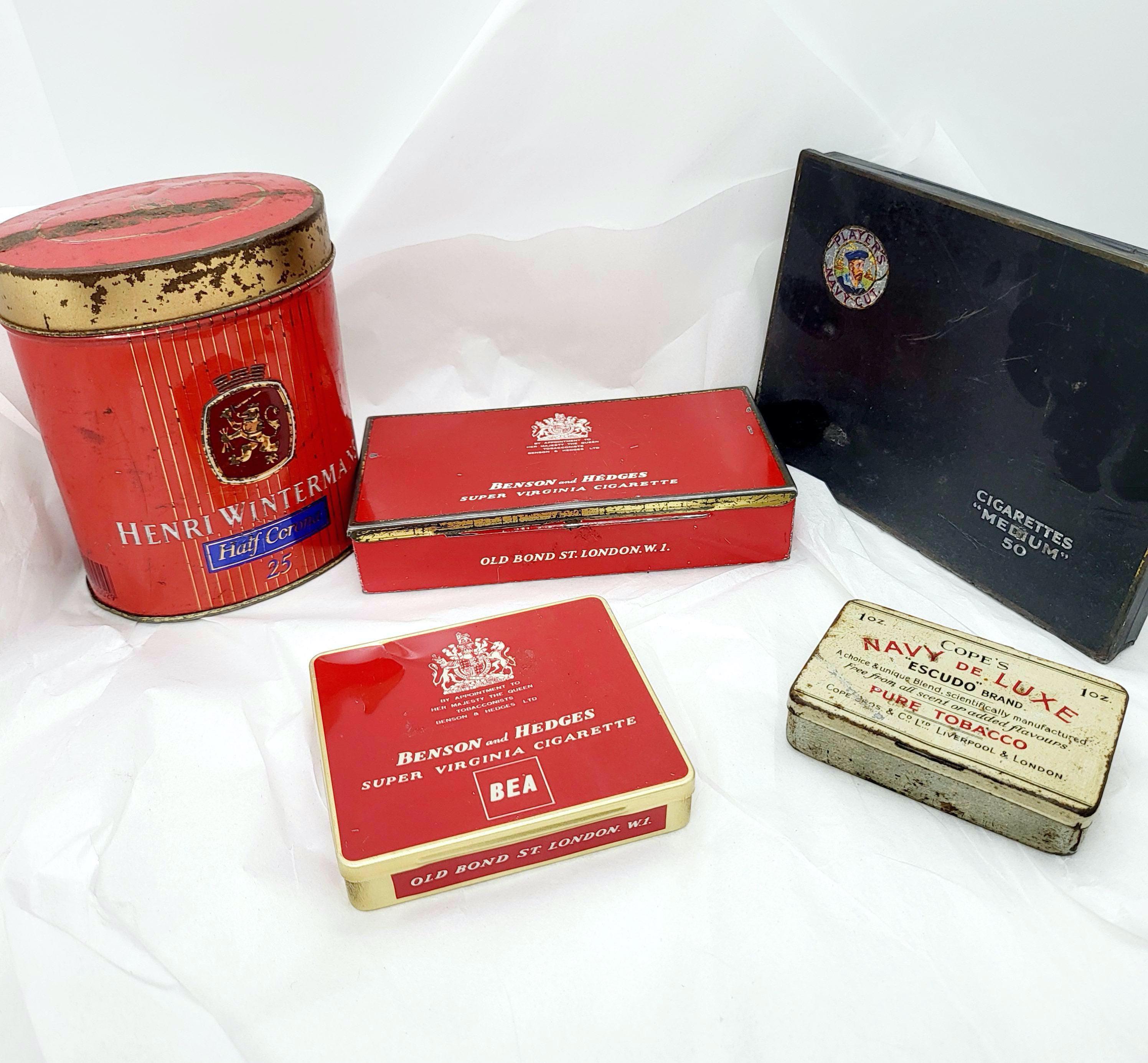 Cigarette tin, John Player Navy Cut cigarettes medium 50, Benson & Hedges, Henri Wintermans, Copes Escudo vintage tobacco collectibles gift