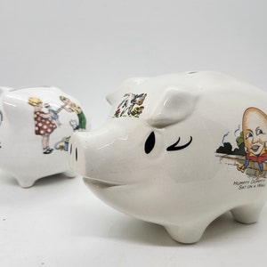 Porcelain piggy bank, Humpty Dumpty, hand painted floral or 1950&#39;s children&#39;s ceramic coin bank, vintage mid century kitsch collectible gift