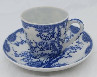 Tasse à café bleu et blanc, petite tasse à thé, motif fleurs de cerisier, tasse à thé et soucoupe vintage de style oriental, objet de collection, pièce de rechange