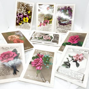 Antique Postcard, 21st, mother, daughter Birthday Greetings photograph card, floral, embossed, scalloped collectibles, vintage ephemera gift