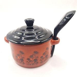 Bol à soupe vintage, plat à couvercle rétro avec cuillère en céramique, cadeau pour les amateurs de soupe