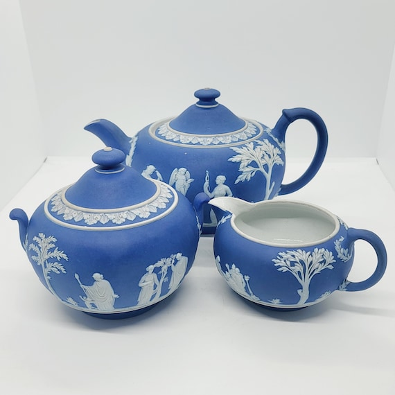Vintage Wedgwood Jasperware: Cobalt Blue Teapot, Sugar Bowl, or