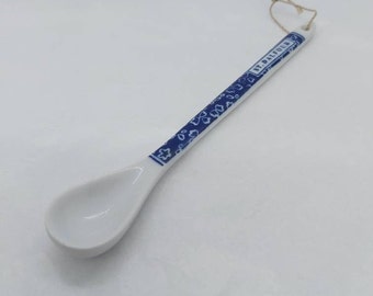 St Dalfour porcelain spoon, Blue and white French pottery, condiment, jam spoon marinade ladle, vintage collectible, replacement piece.