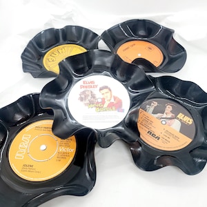 Upcycled Plattenschüssel, Elvis Presley, Johnny Cash, Dolly Parton umfunktioniertes Gericht, Vintage Rock n Roll, Country-Musikfangeschenke Wohnkultur