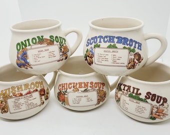Vintage Recipe Soup Mug: Retro Handled Soup Bowl