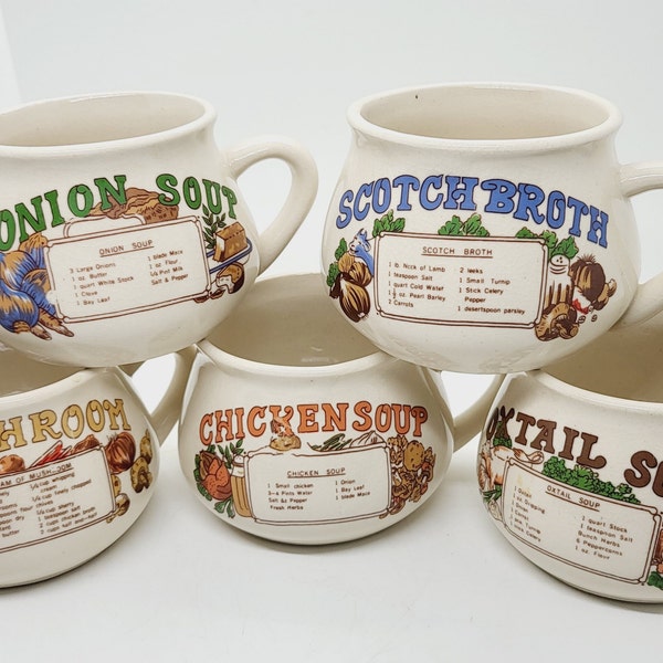 Vintage Recipe Soup Mug: Retro Handled Soup Bowl