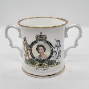Vintage Queen Elizabeth II Golden Jubilee Loving Cup: British Royal Souvenir