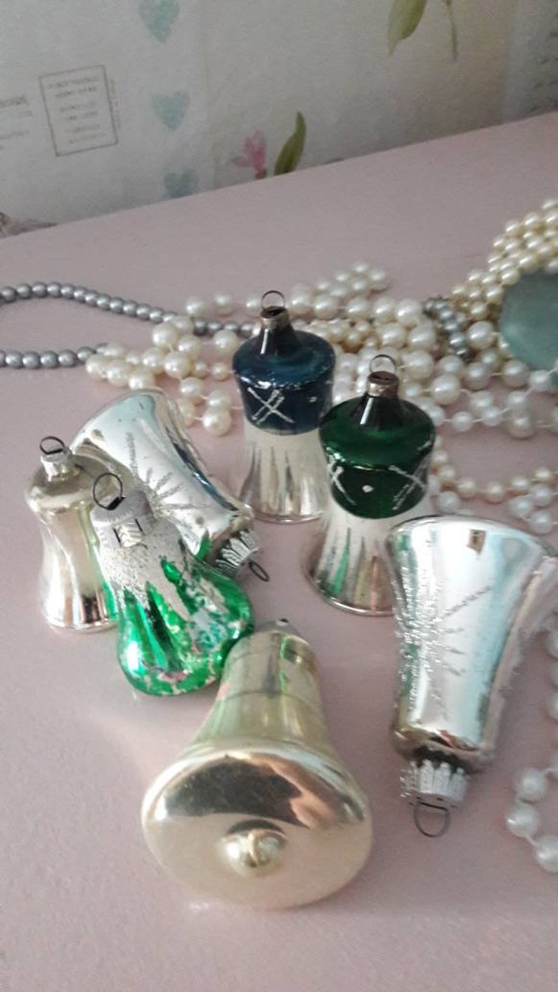 7 Mercury Glass Bell Baubles Christmas Ornaments Holidays Etsy