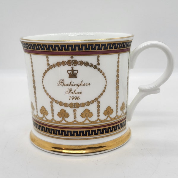 Buckingham Palace Cup, tasse souvenir commémorative de 1996, blanc, bleu, rouge, or, objet de collection vintage, pièce de rechange