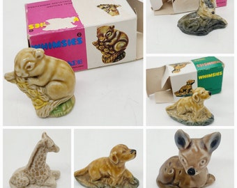 Wade whimsy figurine boxed miniature Giraffe, Husky, Alsatian, Dolphin, Field mouse, Setter, Deer fawn bambi vintage collectible knick knack