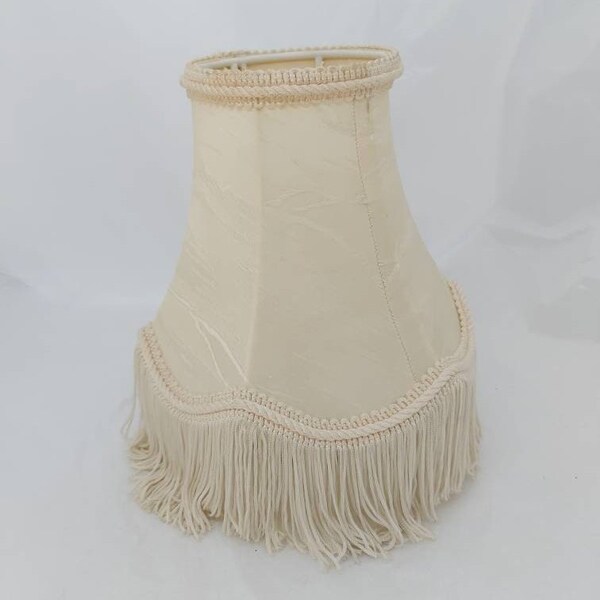 Vintage tassel lamp shade, cream clip on light shade, wall sconce shade, French chateau style home lighting and home decor