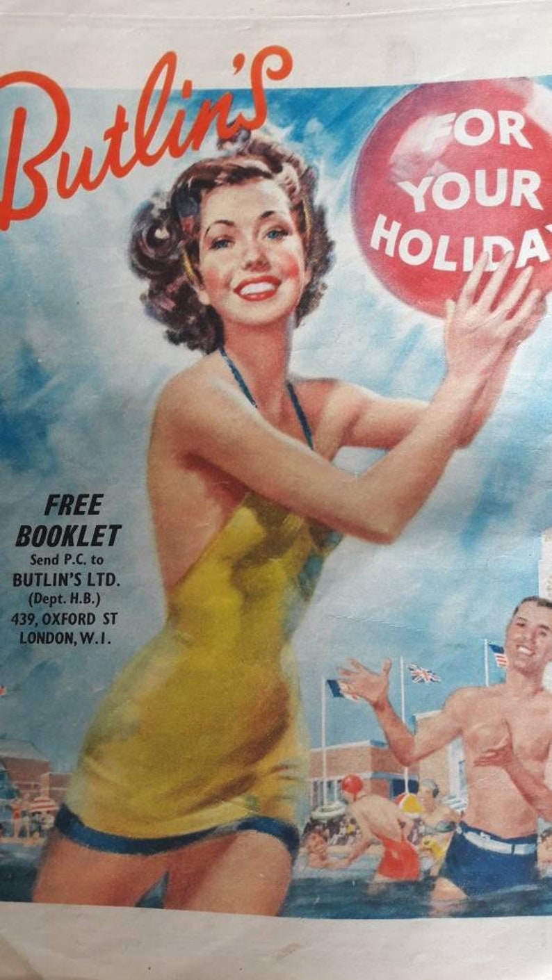 Butlin's magazine advert vintage advertising 1950's | Etsy