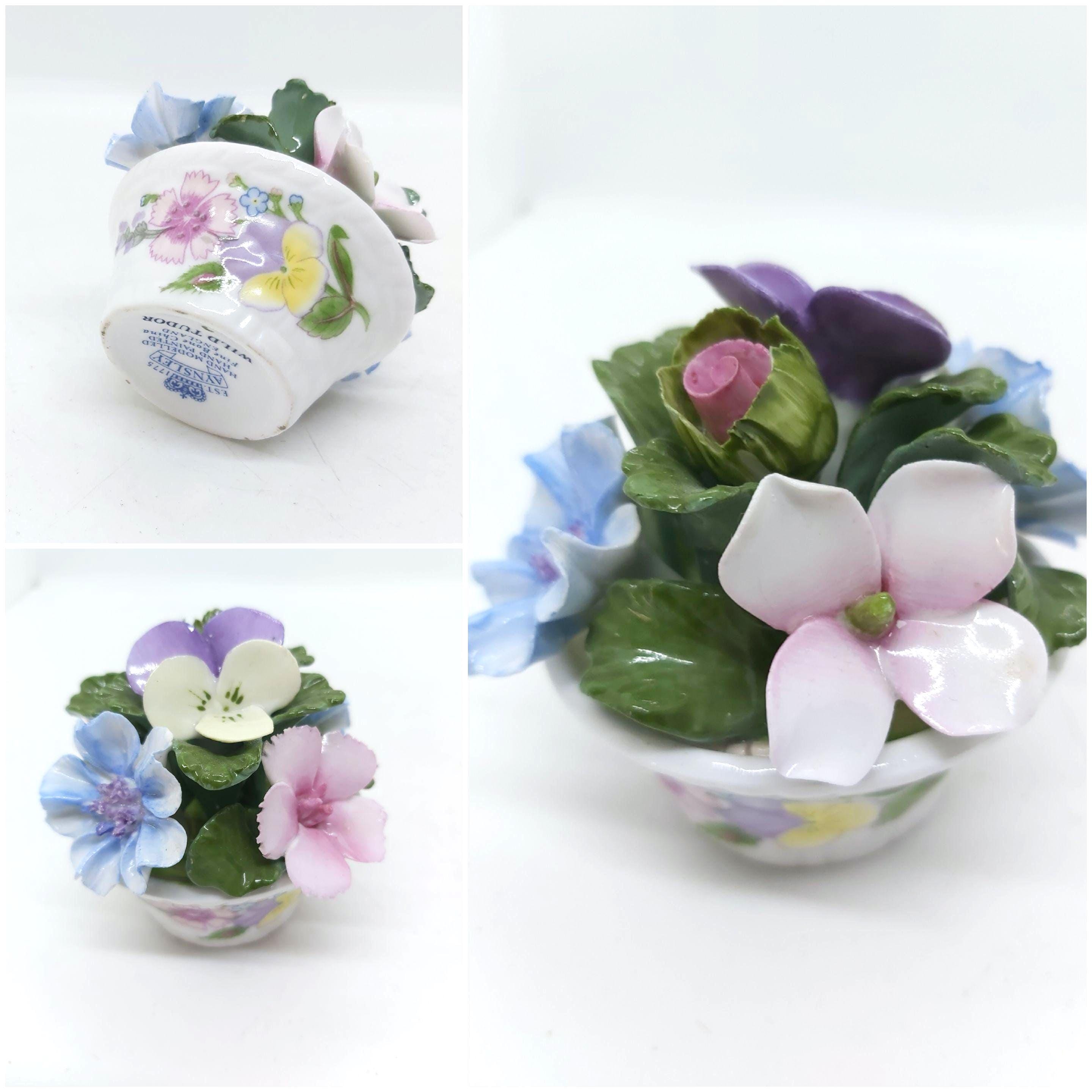 Vintage Aynsley Flower Figurine, Wild Tudor, November Violet, Swan