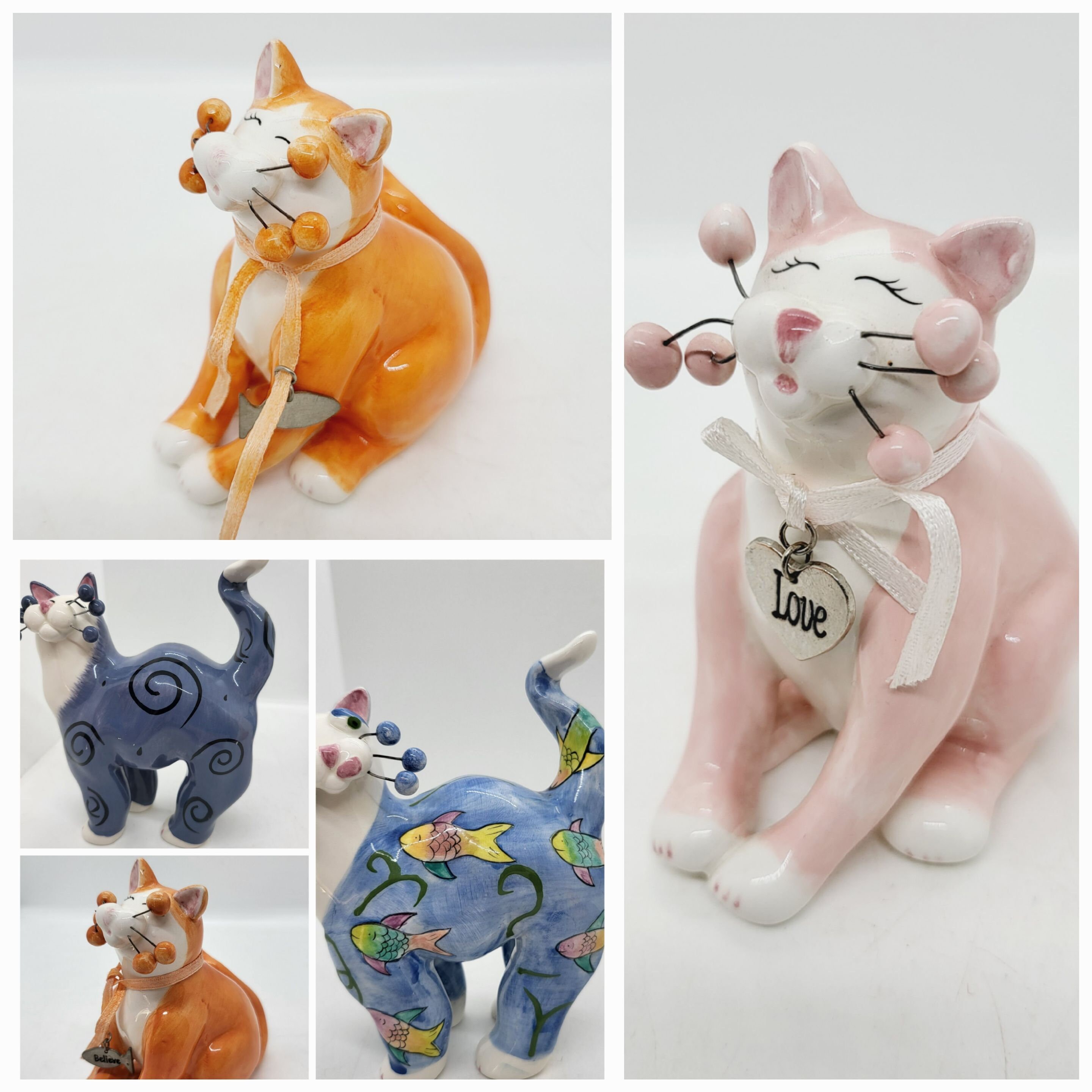 Amy Lacombe Cat Figurine, Blue Black Swirl, Blue, Orange or Amy Lacombe Cat Figurine, Blue Black Swirl, Blue, Orange or