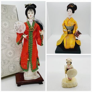 Oriental lady doll, Chinese, Japanese, Geisha girl sitting,  handmade doll, display collectibles, vintage collectors gift