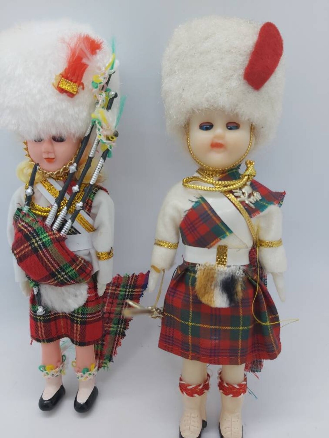 2 Scottish dolls bagpipe player doll white and red tartan Etsy