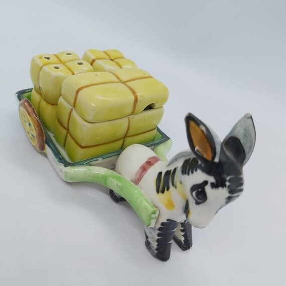 Donkey cruet set salt and pepper pot pony cart 1960's Etsy