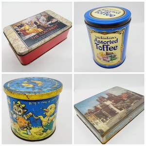 Vintage Blechdose Mackintosh Toffee, Blue Bird Kinderreim, Stadt York oder The Continent Eisenbahnen Aufbewahrungsbox, Display Sammlerstücke, Requisite, Geschenk
