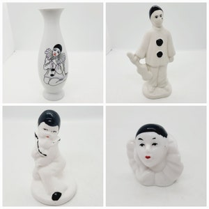 Pierrot figurine, French clown ornament, Bud vase, small planter, succulent pot, head, bust collectible replacement piece vintage home decor