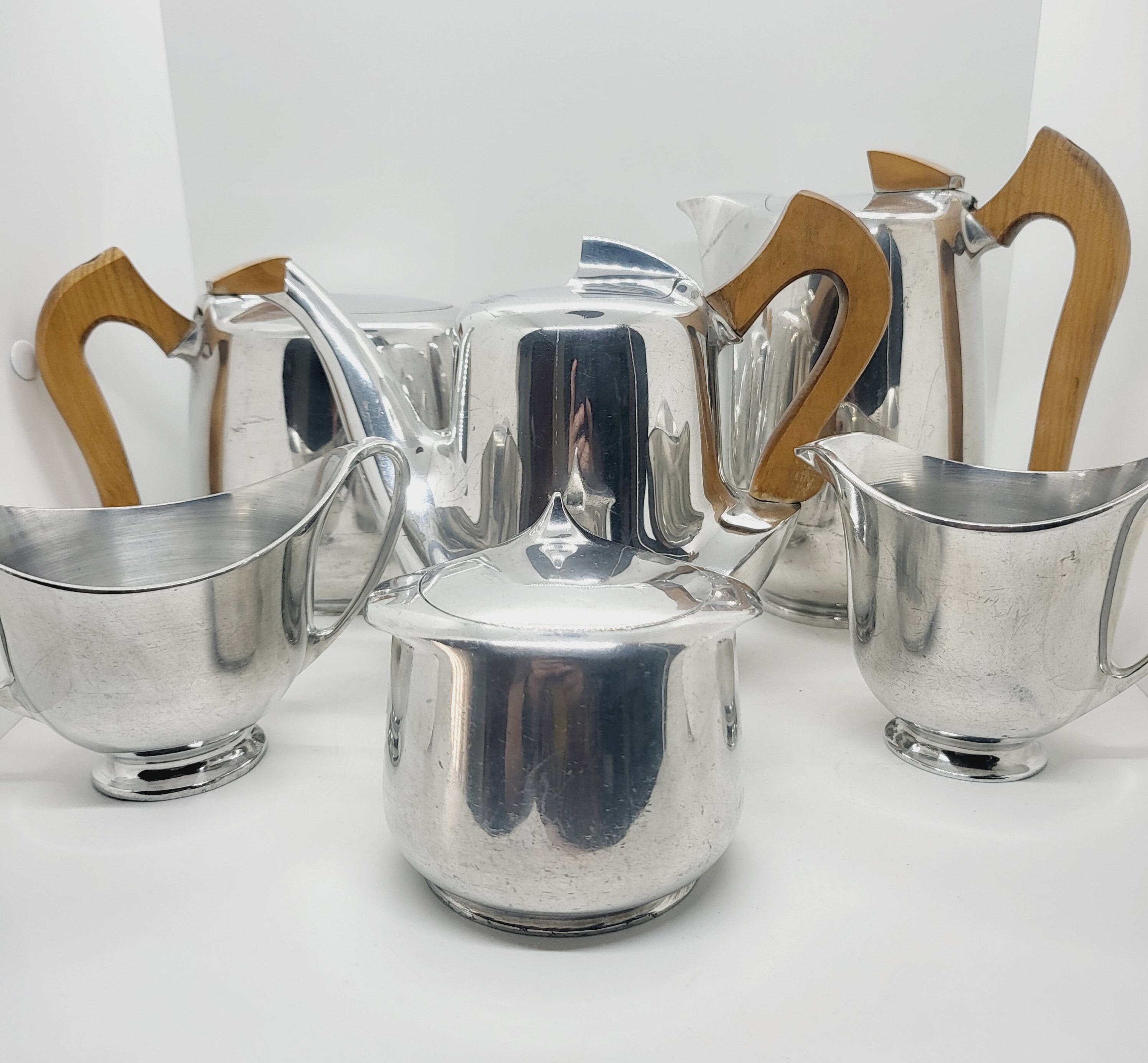 Picquot Ware Teapot: Mid-Century Modern Coffee Pot, Sugar Bowl 