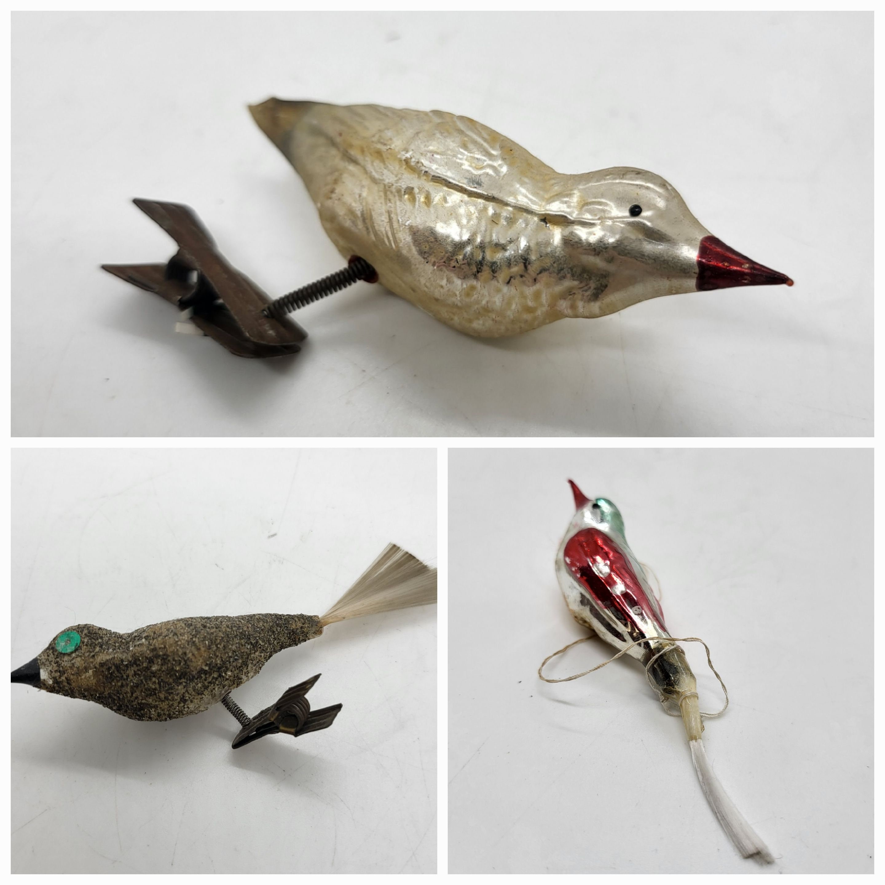 Vintage Parrot Clip On Ornament, German Mercury Glass Bird