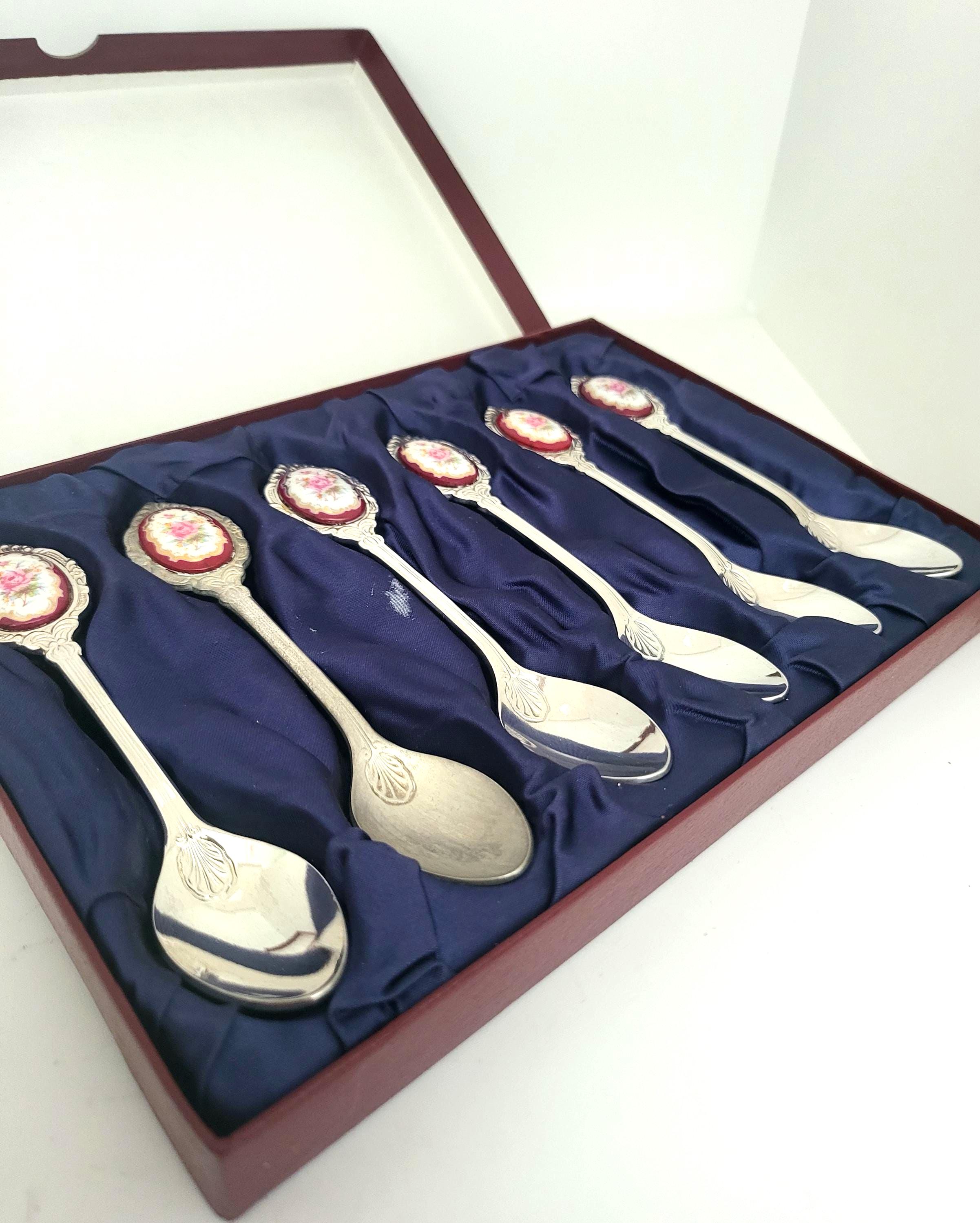 Vintage Floral Porcelain Teaspoons: Boxed Set Collectible Teatime