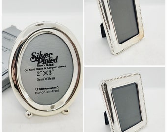 Small silver plated Photo frame, oval or rectangle, miniature picture frame, vintage display, home decor