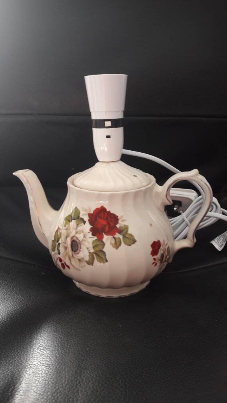 Teapot table lamp home lighting bespoke bedside light floral Etsy