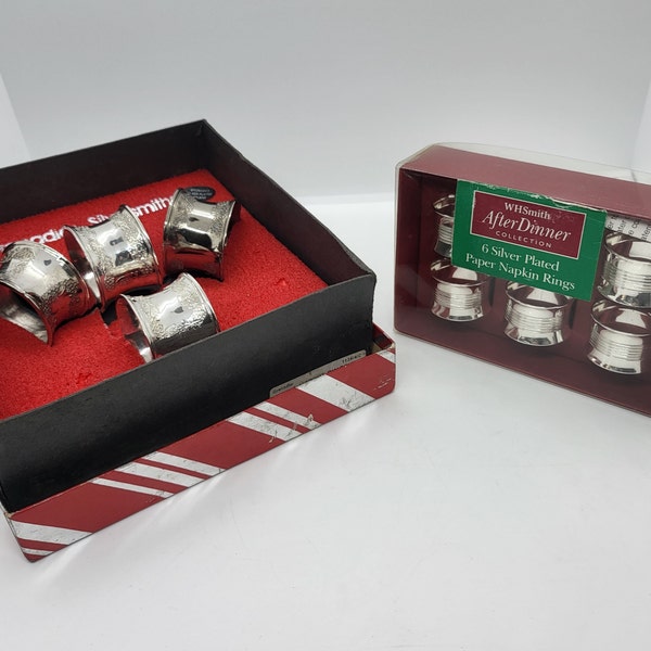 Grenadier Silver plated napkin rings boxed set or smaller silver plate Paper serviette rings, elegant dining vintage table decor
