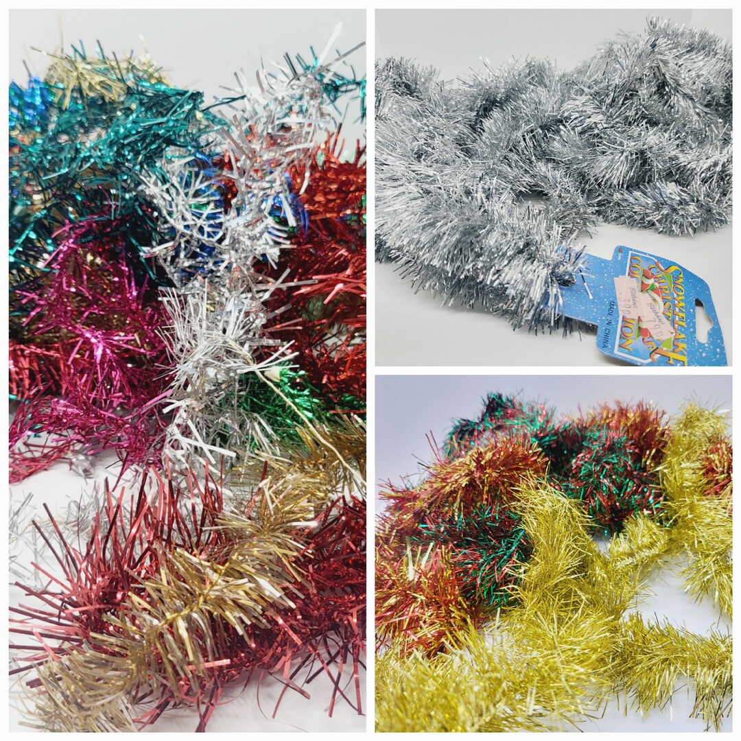 Christmas Tinsel Garland Mid Century Thin Tinsel Silver With Etsy