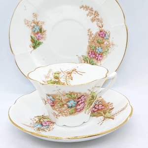 Floral Duchess teacup trio, Edwards & Brown antique teacup, saucer and side plate, Edwardian vintage tea time display collectibles, gift