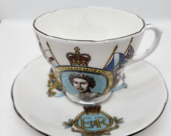 Queen Elizabeth II Silver Jubilee Teacup & Saucer: St George Bone China