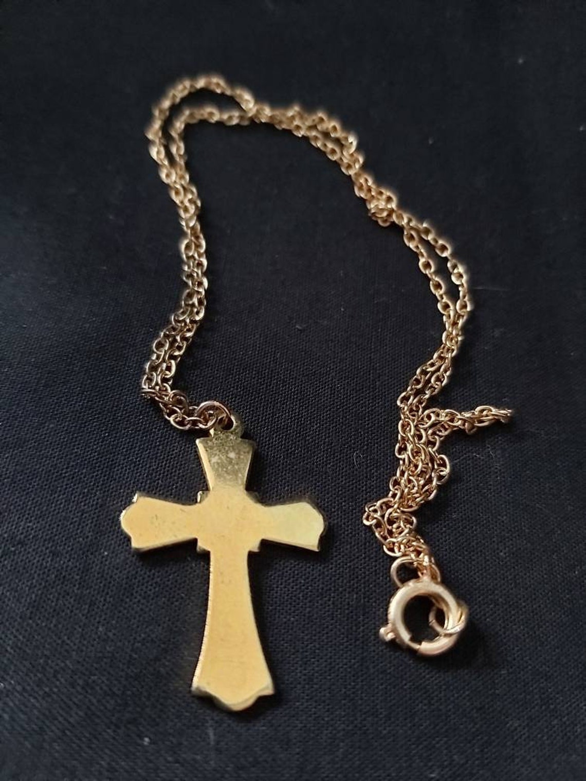 Gold tone cross pendant necklace crucifix necklace 1980's | Etsy