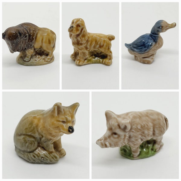 Wade Whimsy animals, miniature dog, wild boar, buffalo, duck, Alsatian or Setter, wade figurine collectible, vintage replacement piece