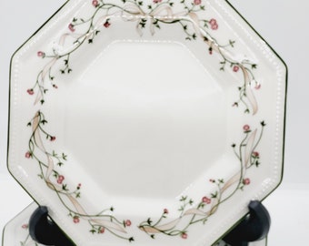 Eternal beau salad or side plate, bread & butter, tea plate by Johnson Bros, Pink bow, green floral chintz, vintage replacement piece