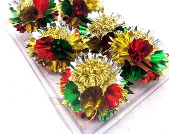 Vintage Foil Tinsel Christmas tree Ornaments: Multi coloured baubles