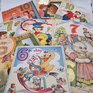 Vintage pop up birthday card, 3D 10th, 7th or 6th  birthday greetings