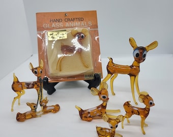 Glass deer figurine, doe and fawn knick knack, bambi ornament, vintage miniature collectible, replacement piece
